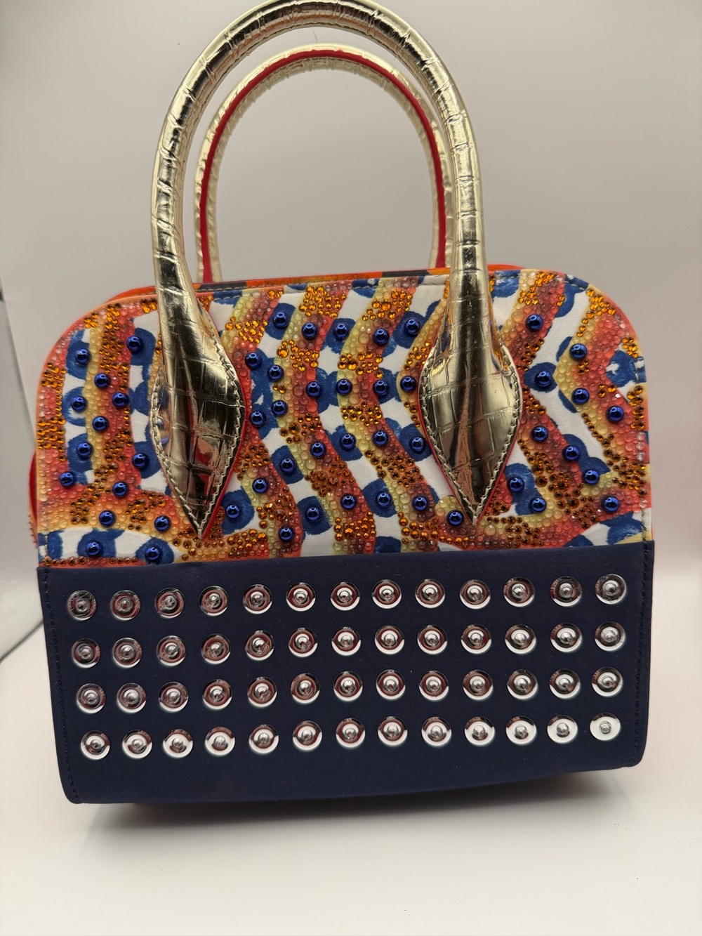 Christian Louboutin Eloise Top Handle Bag Embellished Printed Satin Mini. W/COA - Picture 1 of 14